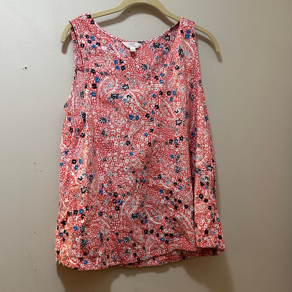 Time and Tru Paisley Floral Tank Top - Red and Black - Picture 1 of 3